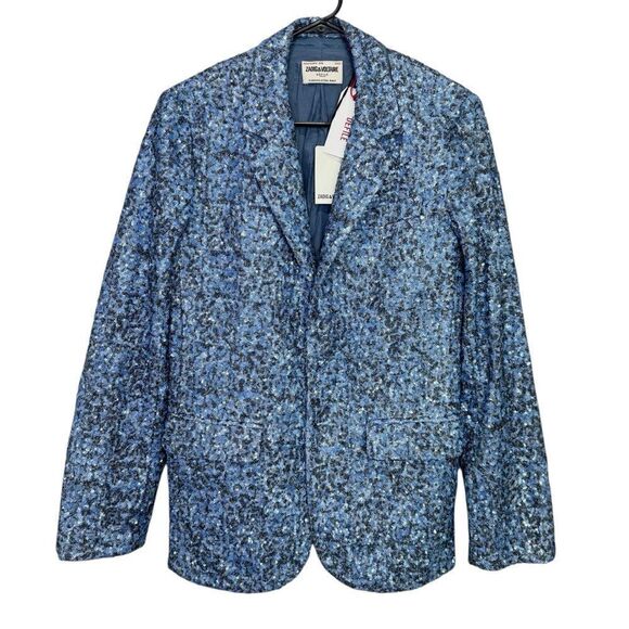 NEW Zadig & Voltaire Vanille Sequin Blazer Denim Blue Size 34 / XS - Picture 6 of 13